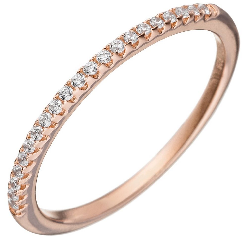 Schmuck Krone Silberring Damen-Ring mit weißen Zirkonia 1,5mm schmal 925 Silber Rotgold vergoldet, Silber 925 von Schmuck Krone