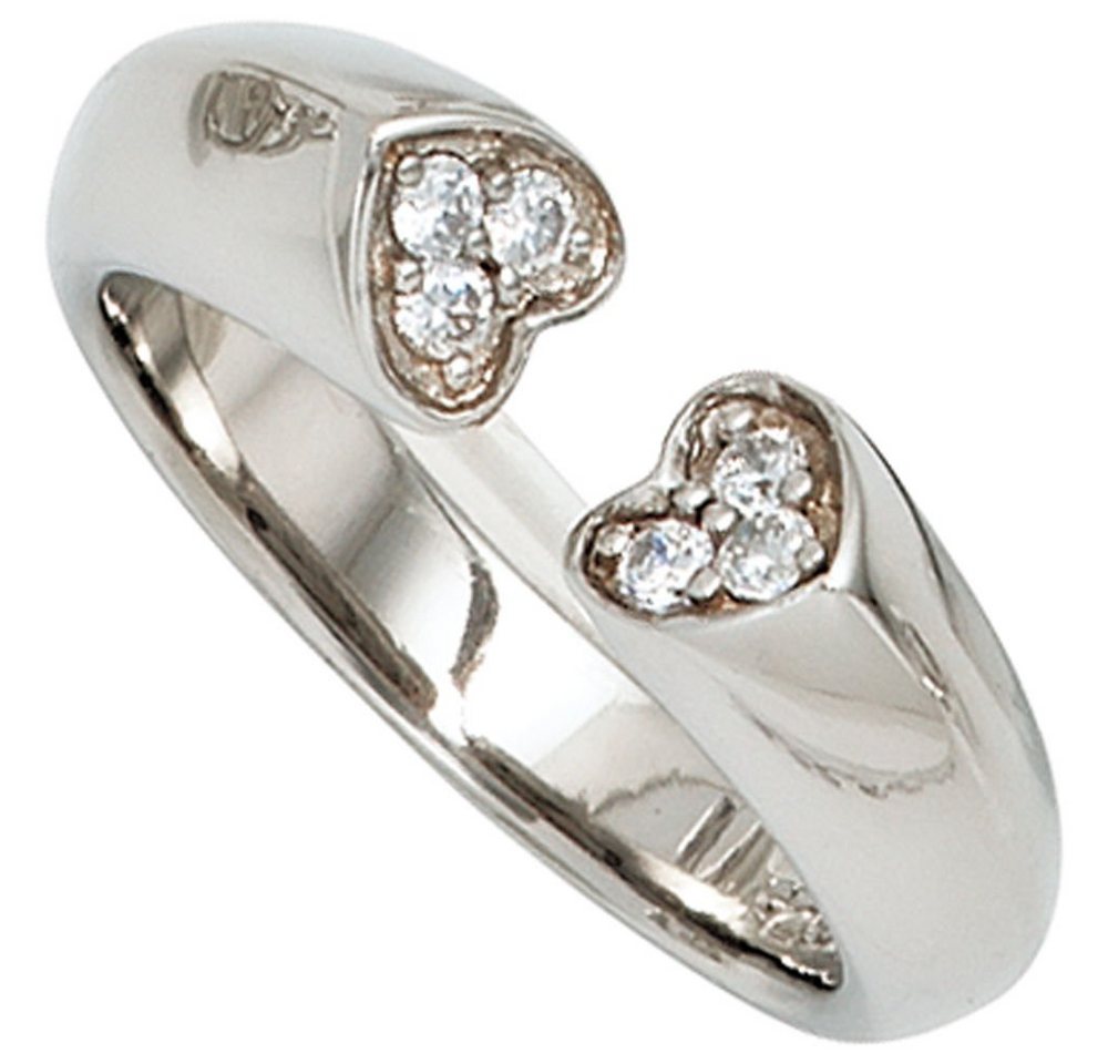 Schmuck Krone Silberring Ring Herzen 925 Silber aus 6 Zirkonia, Silber 925 von Schmuck Krone