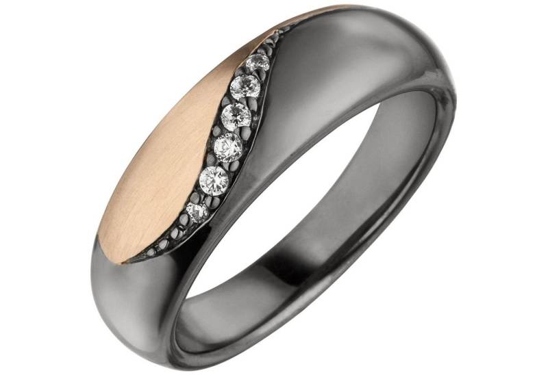 Schmuck Krone Silberring Damenring Ring mit 6 Zirkonia weiß, 925 Silber schwarz rhodiniert Fingerring, Silber 925 von Schmuck Krone