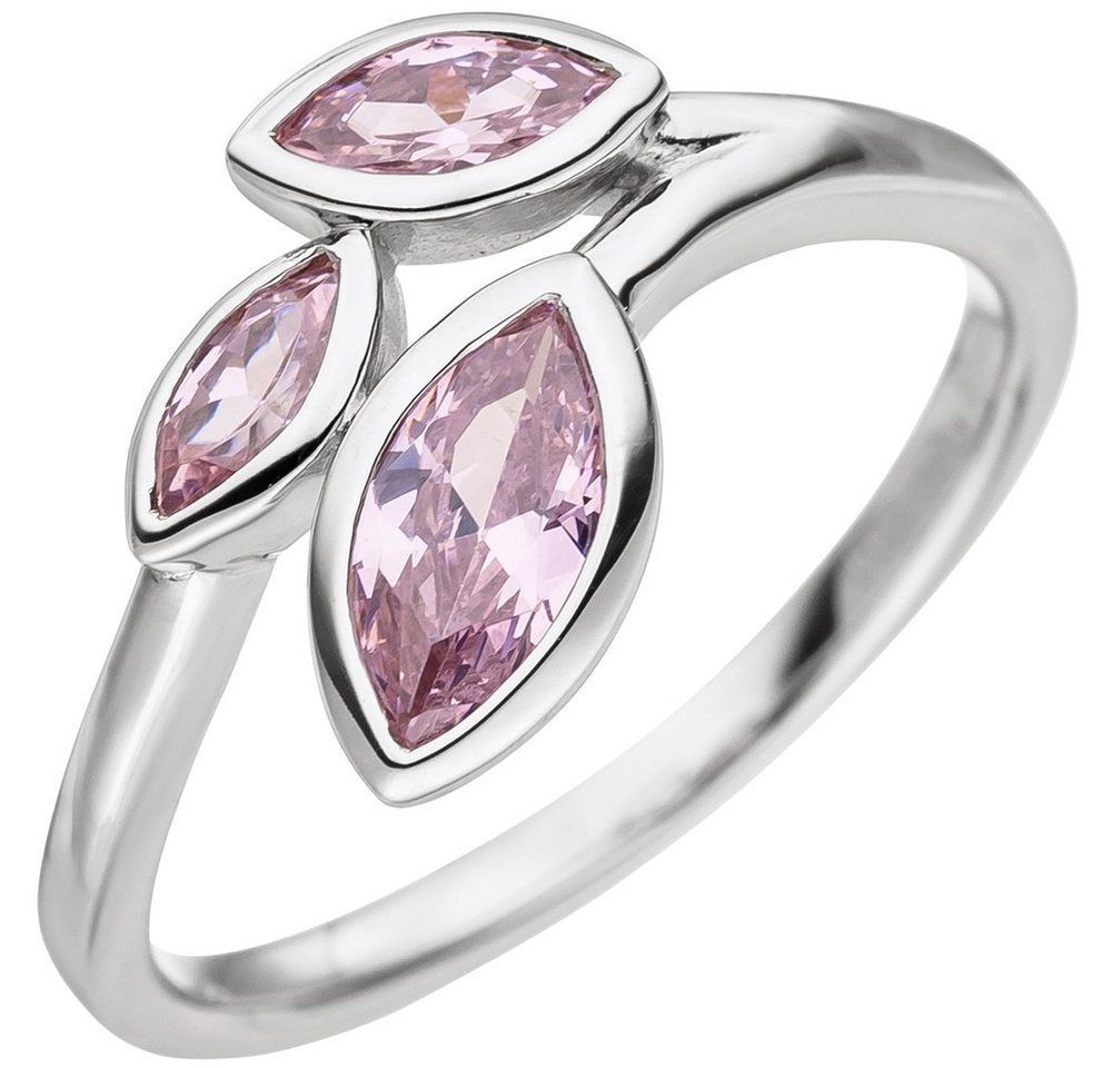 Schmuck Krone Silberring Ring 3 spitz-ovale Blätter mit rosa Zirkonia 925 Silber Fingerschmuck Damen, Silber 925 von Schmuck Krone