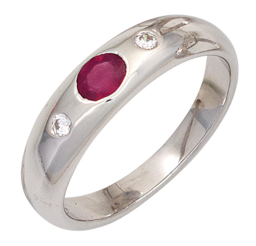 Schmuck Krone Silberring Ring Damenring Rubin rot oval Zirkonia weiß 925 Silber schlicht Silberring, Silber 925 von Schmuck Krone