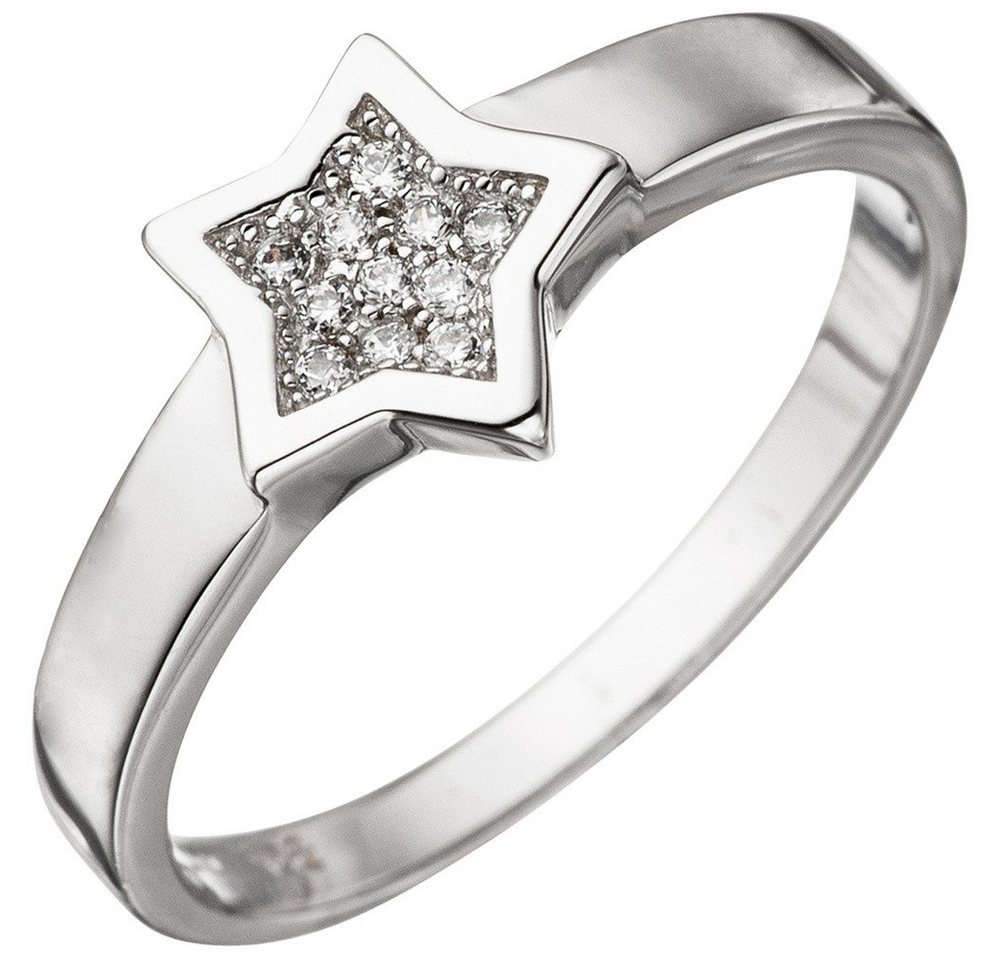 Schmuck Krone Silberring Ring Damenring Stern in der Mitte mit Zirkonia 925 Silber Silberring Fingerring, Silber 925 von Schmuck Krone