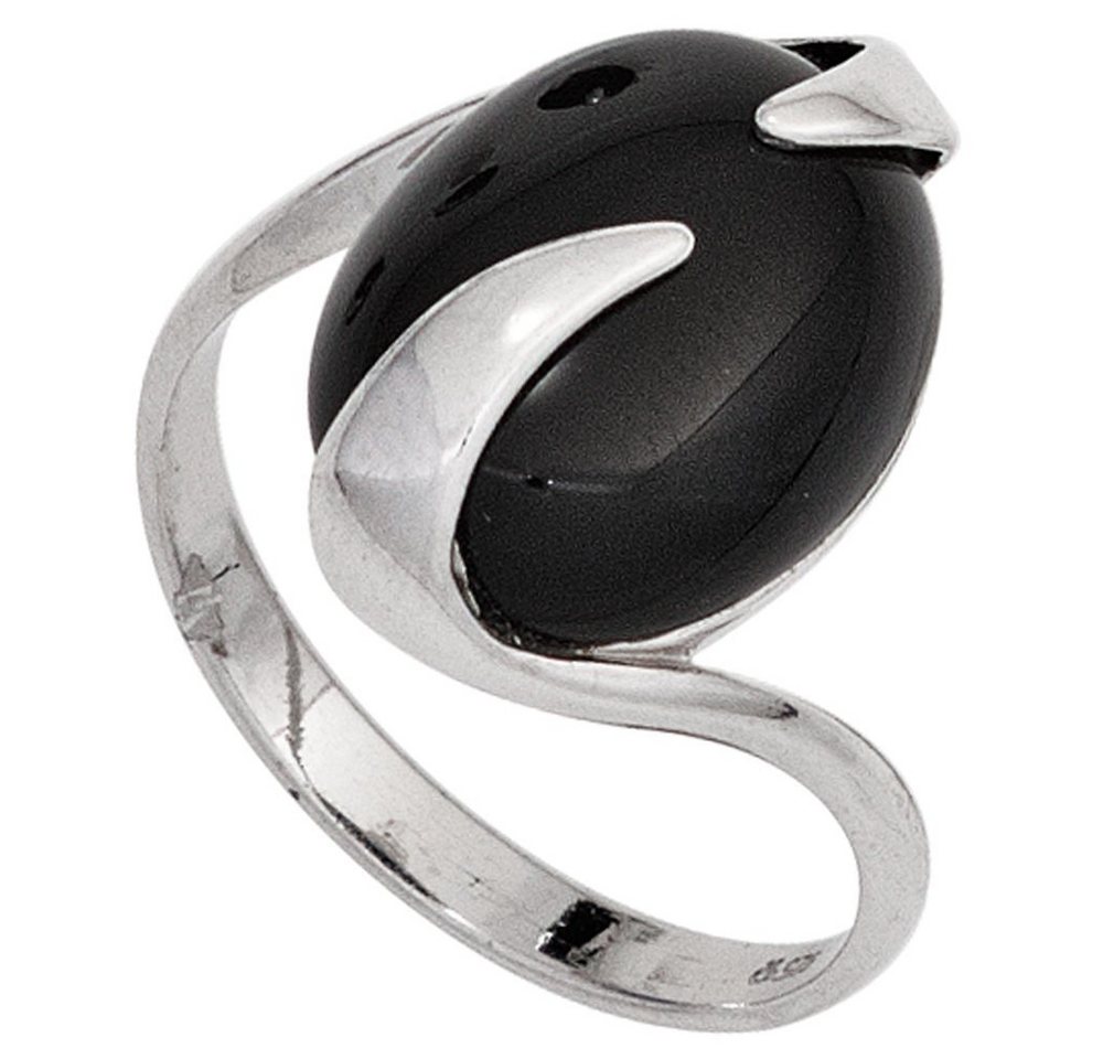 Schmuck Krone Silberring Ring Damenring aus 925 Silber Edelstein Onyx oval glatt glänzend Damen, Silber 925 von Schmuck Krone