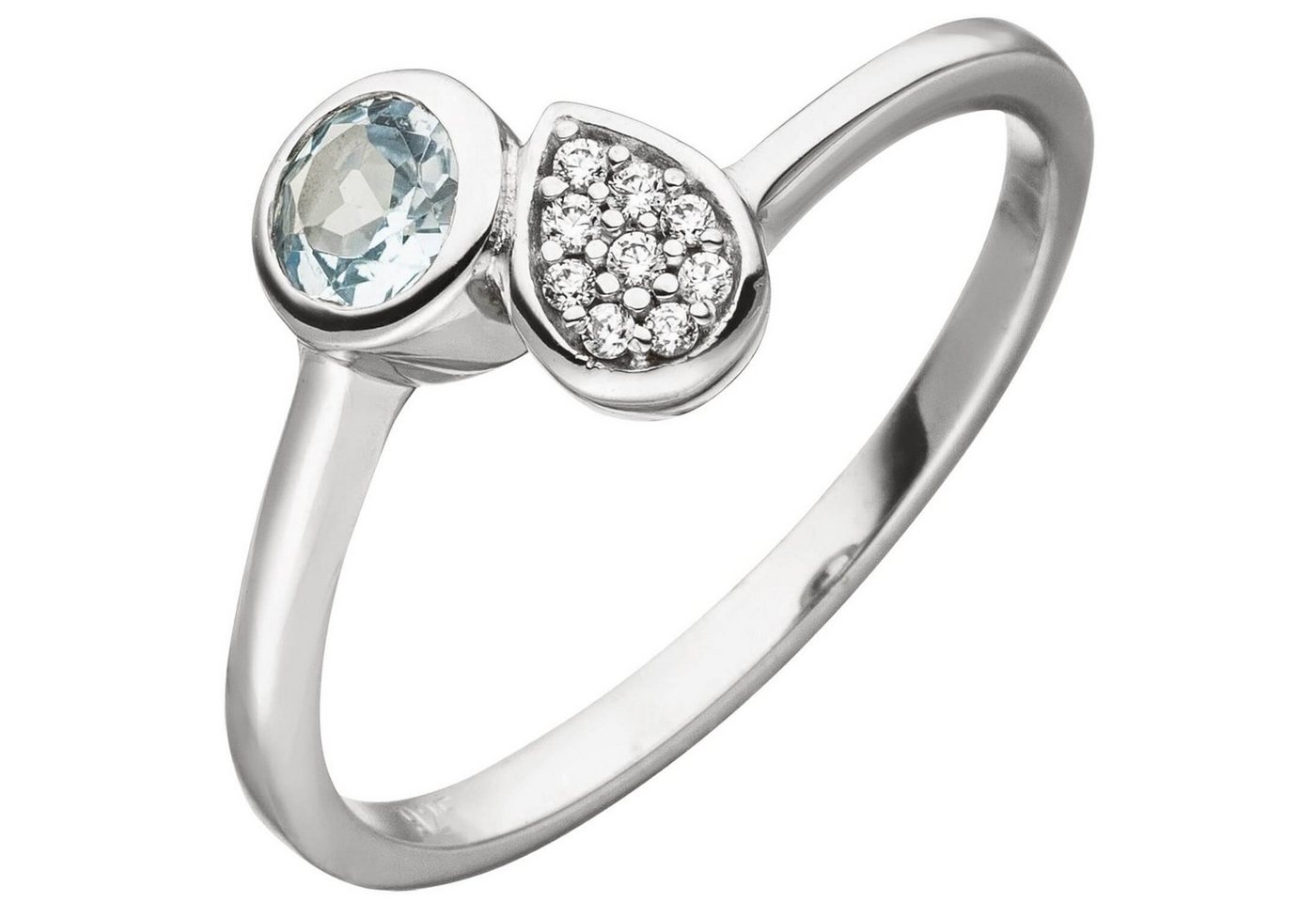 Schmuck Krone Silberring Ring Damenring mit Blautopas hellblau 9 Zirkonia weiß 925 Silber Kreis & Tropfen, Silber 925 von Schmuck Krone