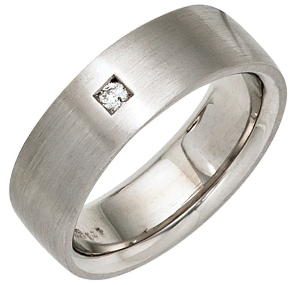 Schmuck Krone Silberring Ring mit Diamant Brillant 925 Silber mattiert, Silber 925 von Schmuck Krone