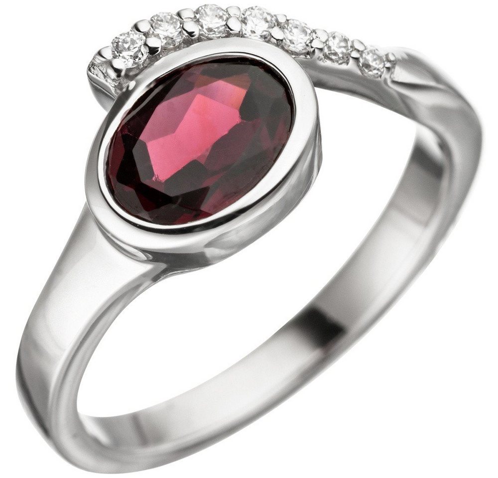 Schmuck Krone Silberring Ring Damenring mit Granat rot oval & Zirkonia weiß 925 Silber Fingerschmuck, Silber 925 von Schmuck Krone