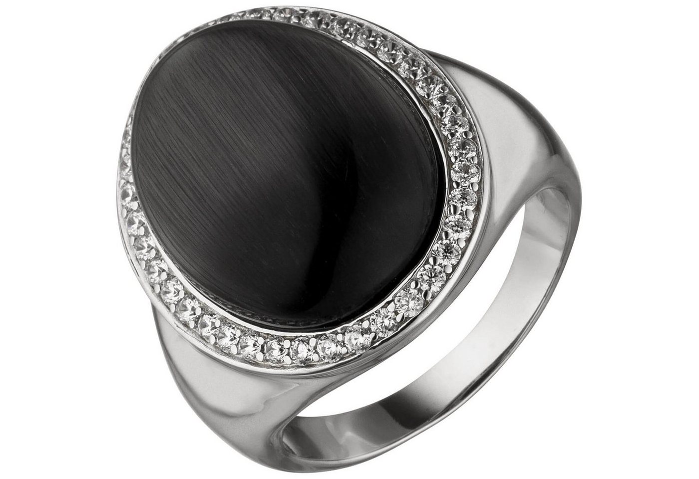 Schmuck Krone Silberring Ring Damenring mit Mondstein-Imitation schwarz mit Wölbung 38 Zirkonia 925 Silber, Silber 925 von Schmuck Krone