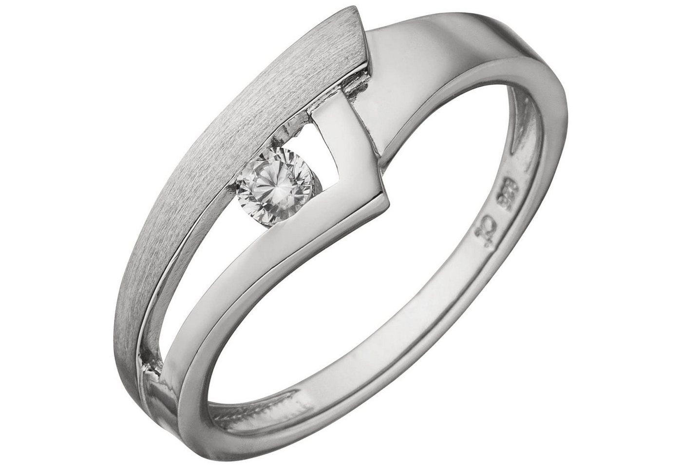 Schmuck Krone Silberring Ring Damenring mit Zirkonia 925 Silber rhodiniert teilmattiert 7,3mm breit, Silber 925 von Schmuck Krone