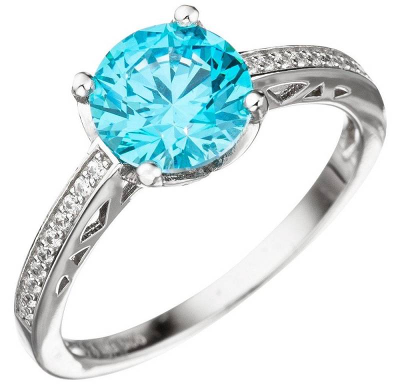 Schmuck Krone Silberring Ring Damenring mit Zirkonia türkis blau hellblau facettiert 925 Silber Fingerring, Silber 925 von Schmuck Krone