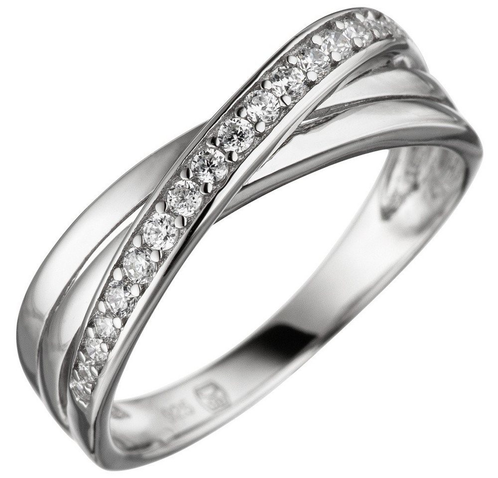 Schmuck Krone Silberring Ring Damenring mit Zirkonia weiß 925 Silber überkreuzt dreireihig Fingerring, Silber 925 von Schmuck Krone