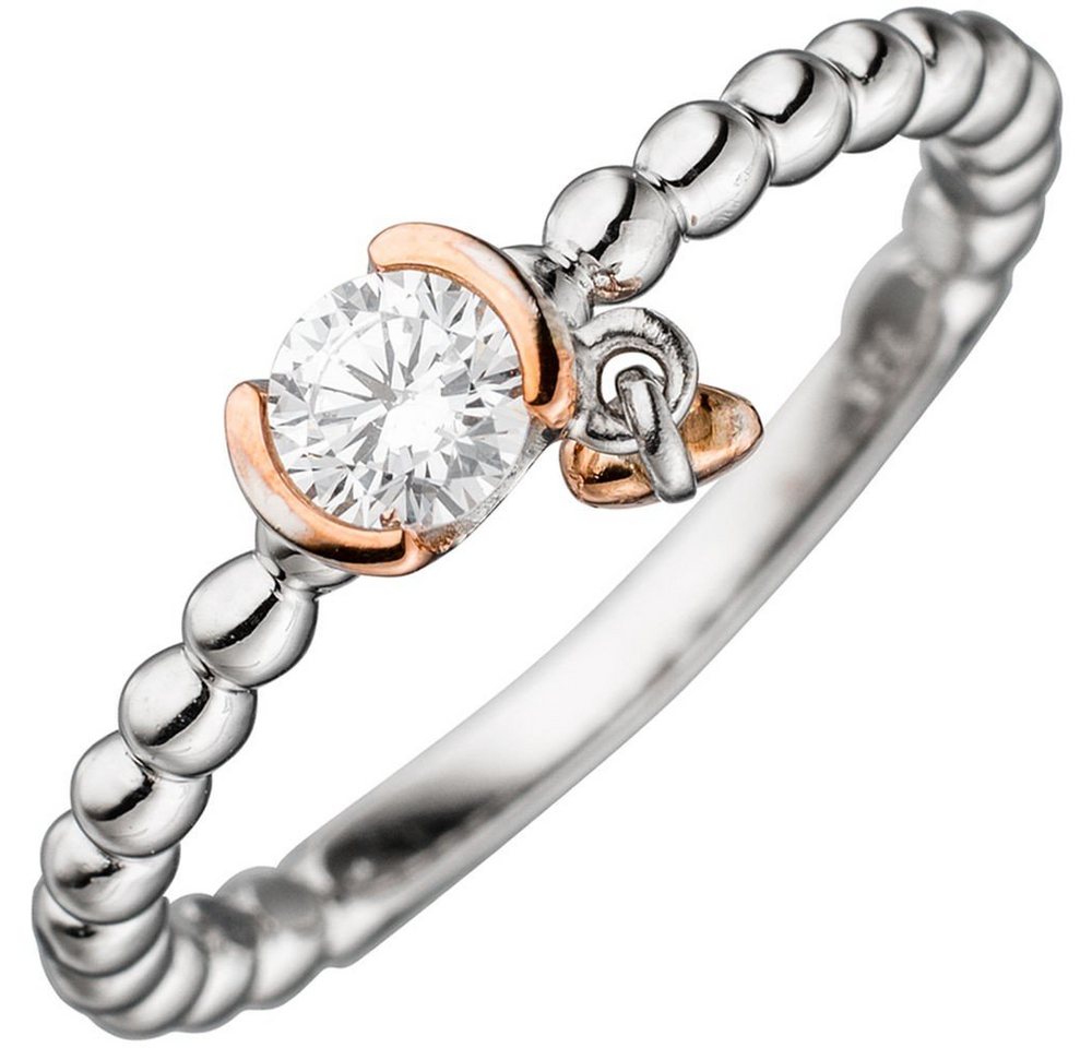 Schmuck Krone Silberring Ring mit Zirkonia, Anhänger Herz, 925 Silber, Silber 925 von Schmuck Krone