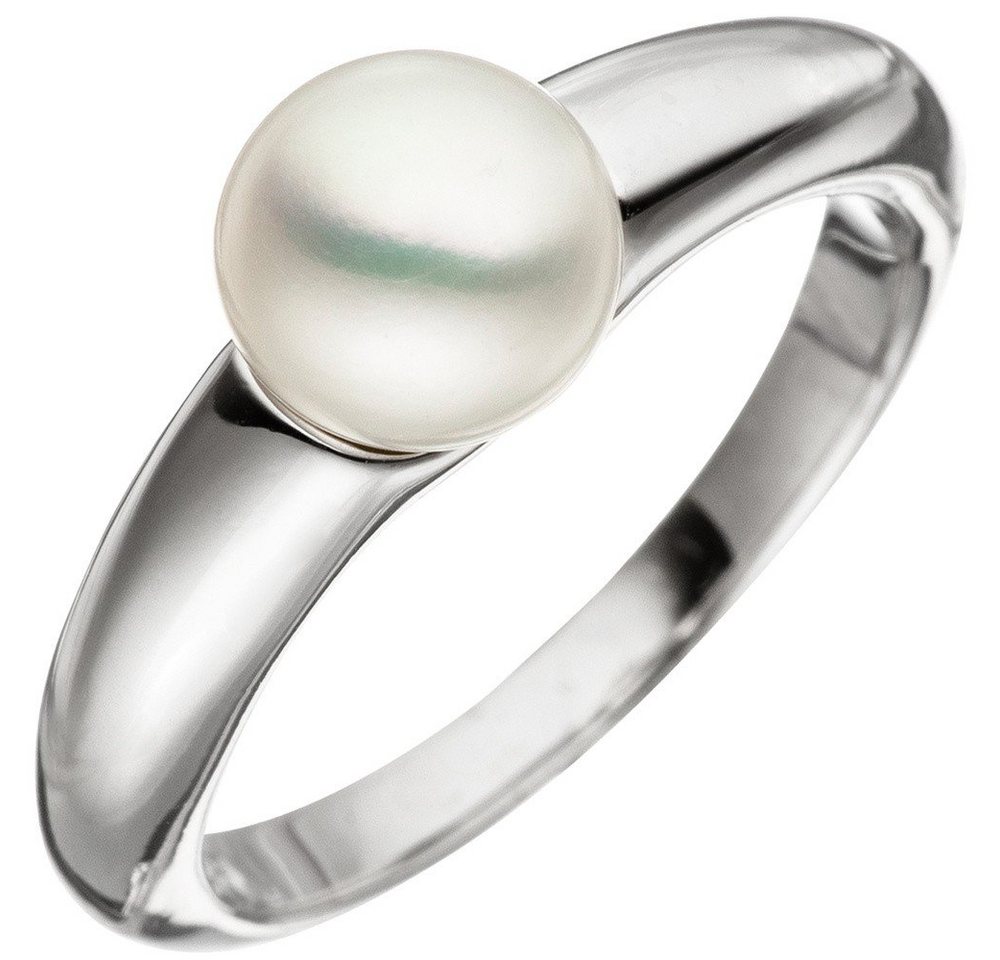 Schmuck Krone Silberring Ring Damenring mit weißer Süßwasser Perle 7-7,5mm Perlenring aus 925 Silber, Silber 925 von Schmuck Krone