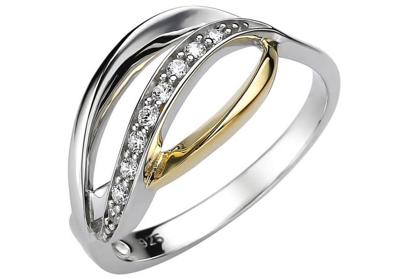 Schmuck Krone Silberring Ring aus 925 Silber bicolor mit 9 Zirkonia, Silber 925 von Schmuck Krone