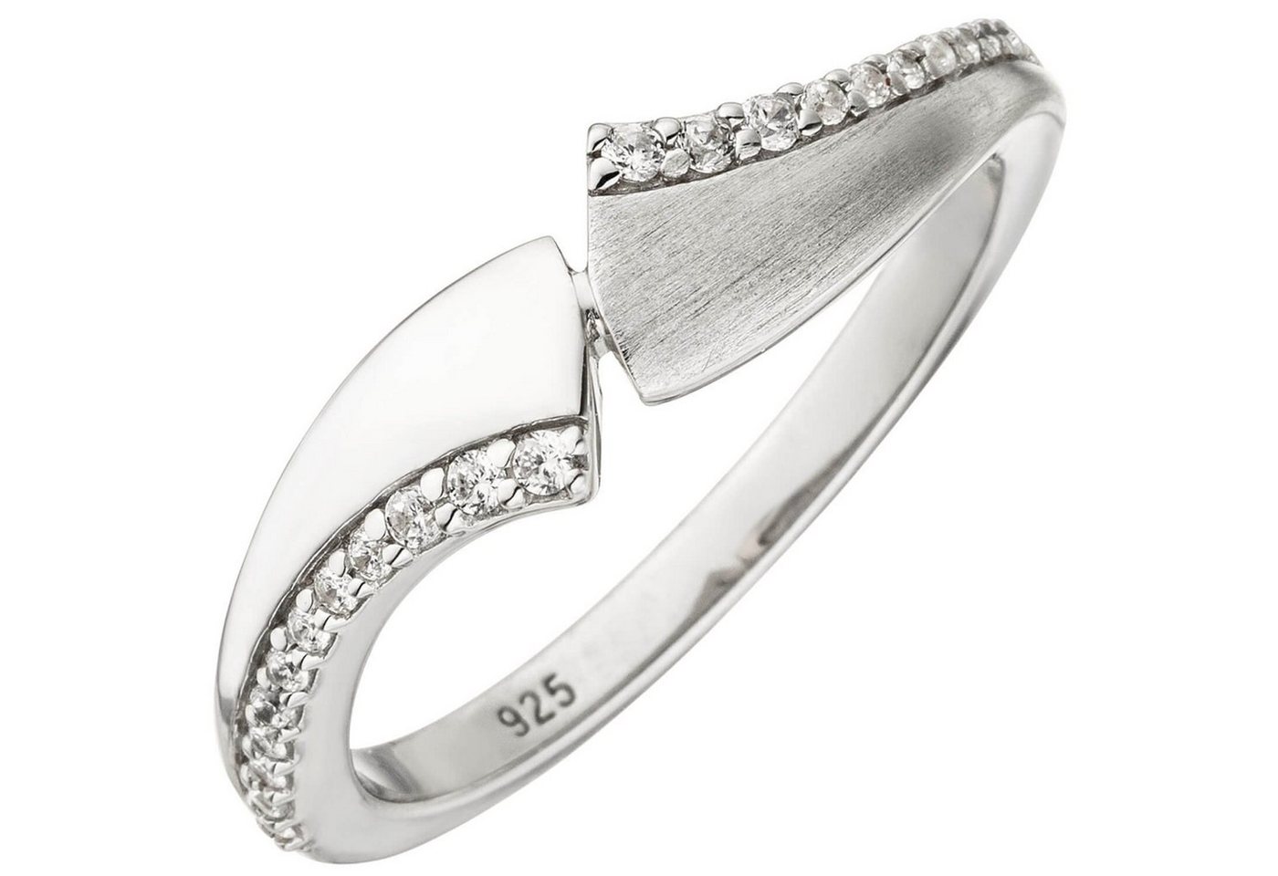 Schmuck Krone Silberring Ring eleganter Damenring mit weißen Zirkonia 925 Silber, Fingerschmuck teilmatt, Silber 925 von Schmuck Krone