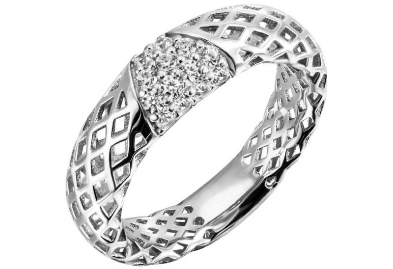 Schmuck Krone Silberring Ring mit 14 Zirkonia, 925 Silber rhodiniert, Netz-Muster, Silber 925 von Schmuck Krone
