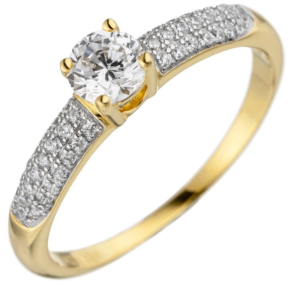 Schmuck Krone Silberring Solitär Ring mit weißen Zirkonia 925 Silber Gelbgold vergoldet Fingerschmuck, Silber 925 von Schmuck Krone