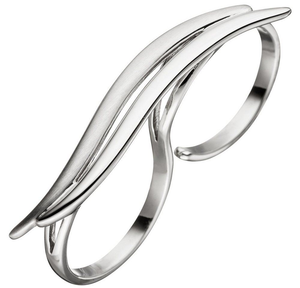 Schmuck Krone Silberring Zweifingerring Ring Damenring aus echtem 925 Sterling Silber teilmattiert, Silber 925 von Schmuck Krone