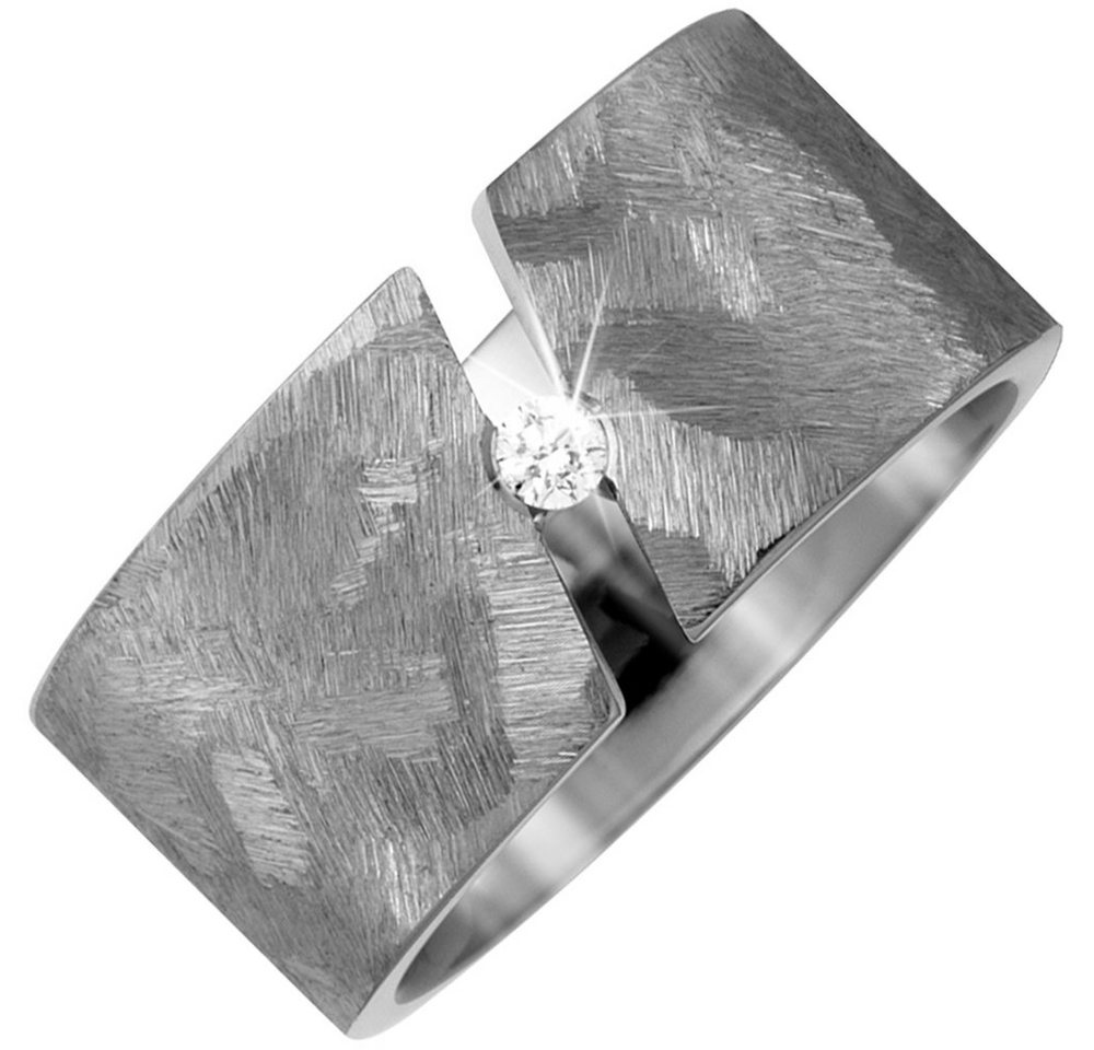 Schmuck Krone Verlobungsring Breiter Partner-Ring Fingerring aus Titan gebürstet mit Brillant 0,05ct W/SI von Schmuck Krone