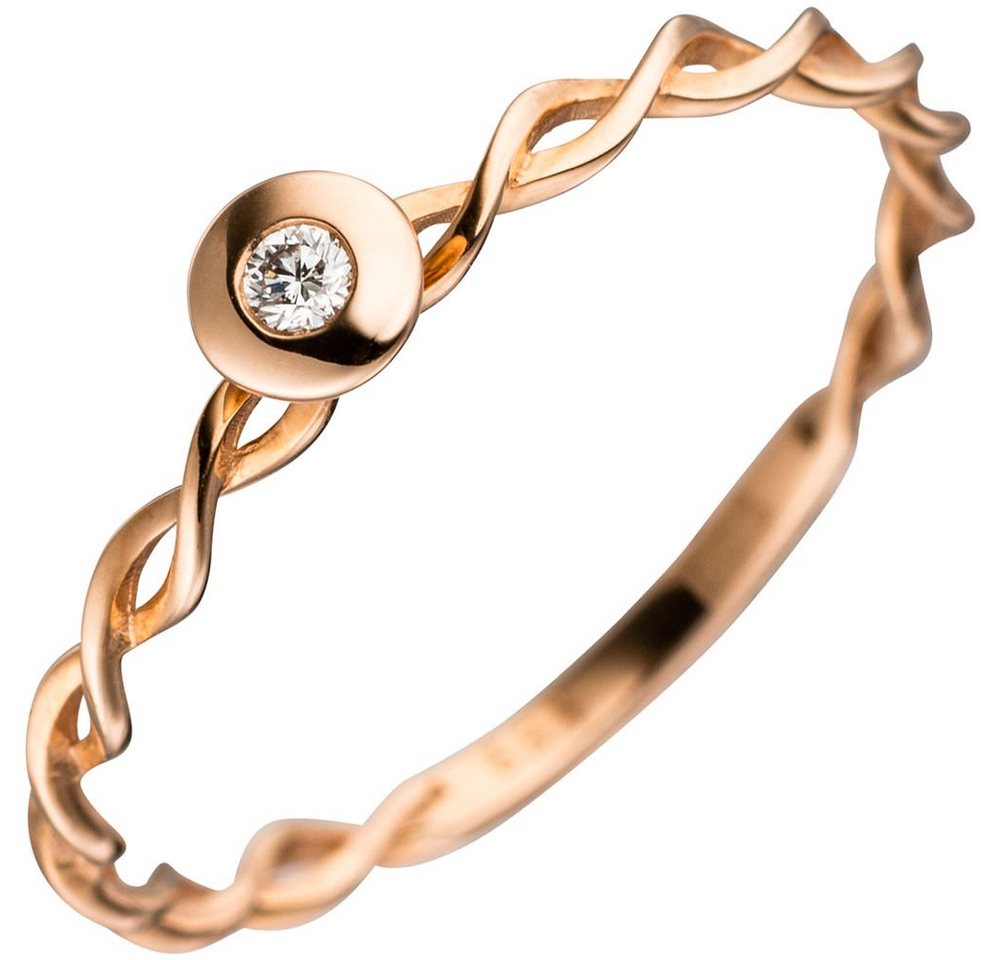 Schmuck Krone Verlobungsring Solitär Ring Damenring mit Diamant Brillant 585 Gold Rotgold gedreht Fingerring, Gold 585 von Schmuck Krone