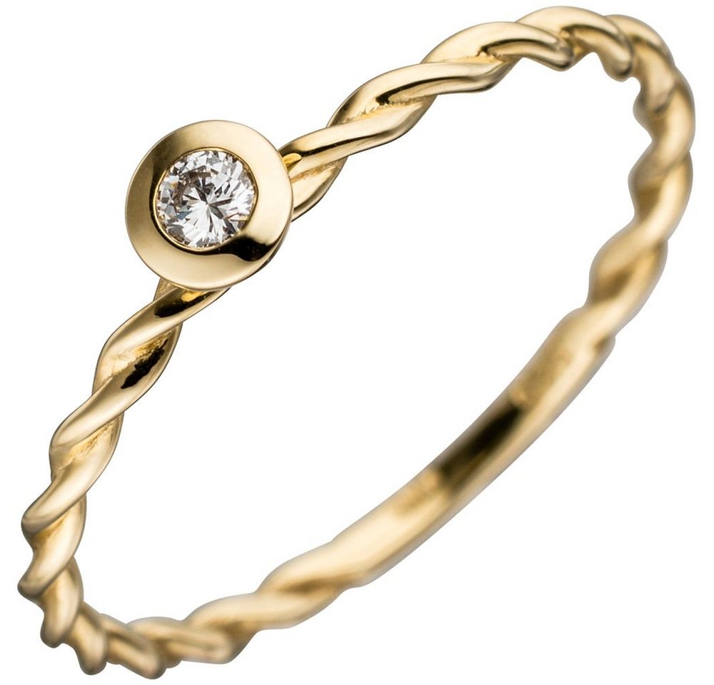 Schmuck Krone Verlobungsring Solitär Ring Diamant Brillant 585 Gold Gelbgold gedreht Fingerring, Gold 585 von Schmuck Krone