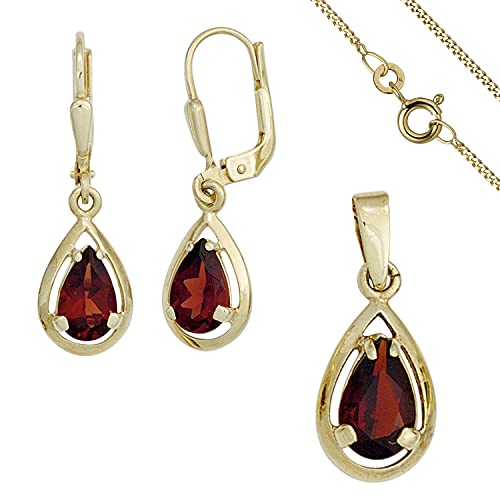 Schmuck-Set aus 333 Gold Gelbgold 3 Granate rot Ohrringe und Kette 42cm von Schmuck Krone