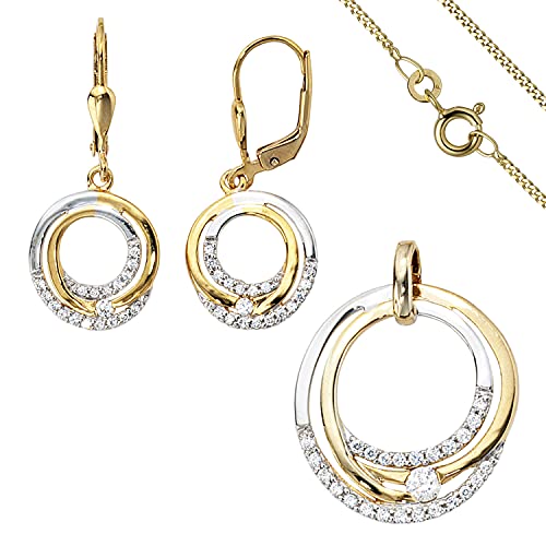 Schmuck-Set aus 333 Gold Gelbgold bicolor Zirkonia Ohrringe Anhänger Kette 42cm von Schmuck Krone