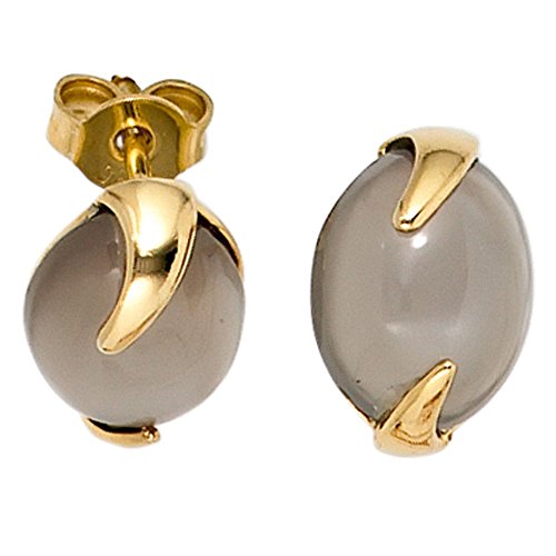 Stecker Ohrstecker mit Mondstein grau 585 Gold Gelbgold oval Ohrringe Damen von Schmuck Krone