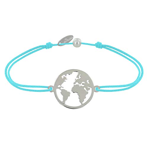 LES POULETTES BIJOUX - Armband Link 925 Silber Runde Medaille Weltkarte - Turquoise von LES POULETTES BIJOUX