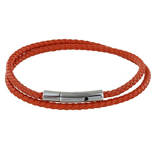 LES POULETTES BIJOUX - Herren Armband Double Turn Leder Geflochtene Runde Für 19cm Handgelenk - Orange von LES POULETTES BIJOUX