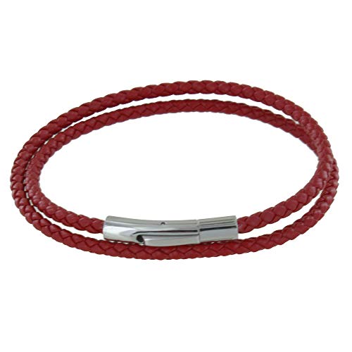 LES POULETTES BIJOUX - Herren Armband Double Turn Leder Geflochtene Runde Für 19cm Handgelenk - Rote von LES POULETTES BIJOUX