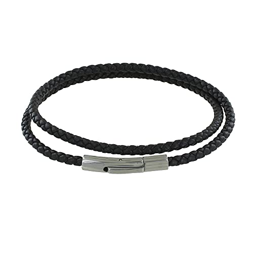 LES POULETTES BIJOUX - Herren Armband Double Turn Leder Geflochtene Runde Für 19cm Handgelenk - Schwarz von LES POULETTES BIJOUX