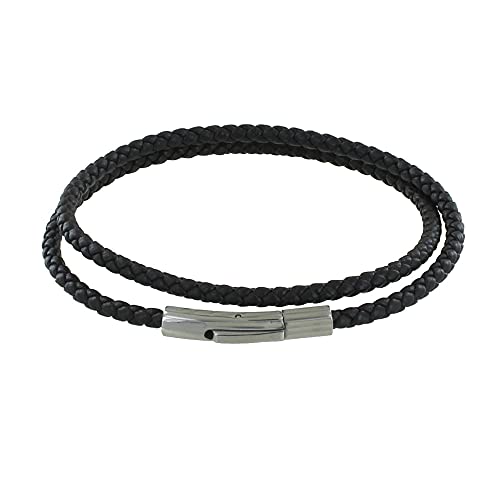 LES POULETTES BIJOUX - Herren Armband Double Turn Leder Geflochtene Runde Für 19cm Handgelenk - Schwarz LES POULETTES BIJOUX - Herren Armband Double Turn Leder Geflochtene Runde Für 19cm Handgelenk - Schwarz von LES POULETTES BIJOUX