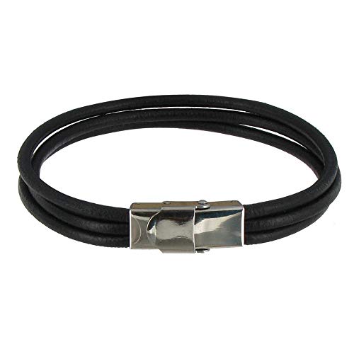 Schmuck Les Poulettes - Herren Armband Rundes Leder Edelstahl Schließe - Classics - Dunkelbraune von LES POULETTES BIJOUX