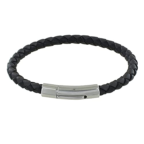 LES POULETTES BIJOUX - Herren Armband Zweifarbigem Leder Geflochtene Runde 19cm - Grau von LES POULETTES BIJOUX