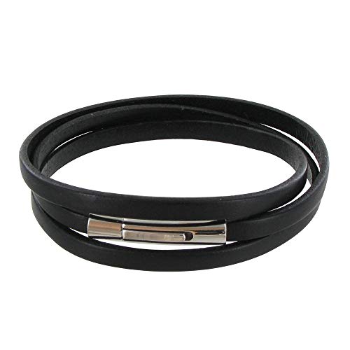 LES POULETTES BIJOUX - Männer Armband Schwarz Wohnung Leder Edelstahl Schließe - grobe 18 cm von LES POULETTES BIJOUX