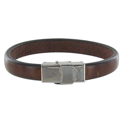 LES POULETTES BIJOUX - Mann Armband Leder Dunkelbraun Breite Schließe aus Edelstahl - taille 18 cm von LES POULETTES BIJOUX
