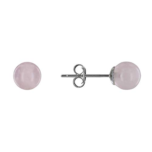 LES POULETTES BIJOUX - Rhodium Silber Ohrringe Nagel und 6mm Rund Rosenquarz Perlen von LES POULETTES BIJOUX