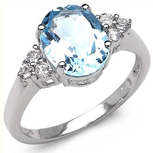 Blau-Topas/White-Topas-Ring-925 Sterling Silber-3,55 Karat-Gr.58 von Schmuck-Schmidt