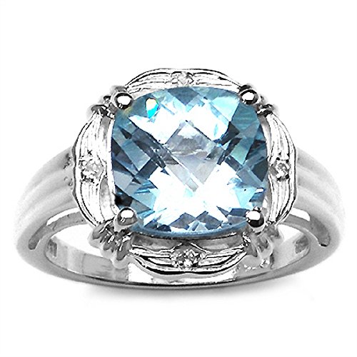 Edler Diamant-Blue Topas-Ring-925 Sterling Silber Rhod.-3,29 Karat-Gr.60 von Schmuck-Schmidt