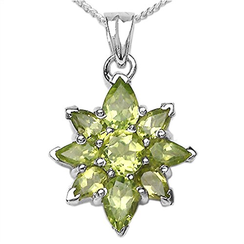 Schmuck-Schmidt-Collier/Halskette mit grünem Peridot-Stern-Anhänger-2,62 Karat-Silber Rhodiniert von Schmuck-Schmidt