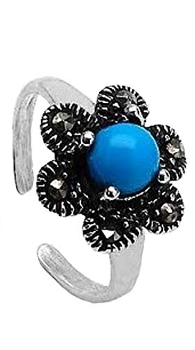 Schmuck-Schmidt-Zehenring/Fußschmuck Blume/Blüte-Türkis/schwarzer ONYX-Silber Rhodiniert von Schmuck-Schmidt