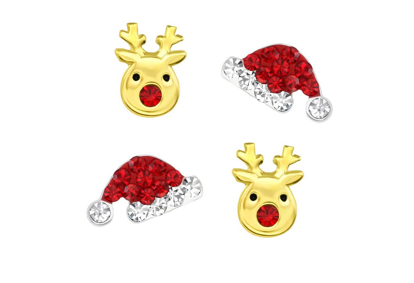 schmuck23 Ohrstecker-Set 2 Paar Ohrringe Nikolaus Weihnachten 925 Silber Kinderohrringe (Set, Set aus 2 Paar Ohrstecker), Rentier, Kinderschmuck, Mädchen, Geschenkset, Schmuckset von Schmuck23