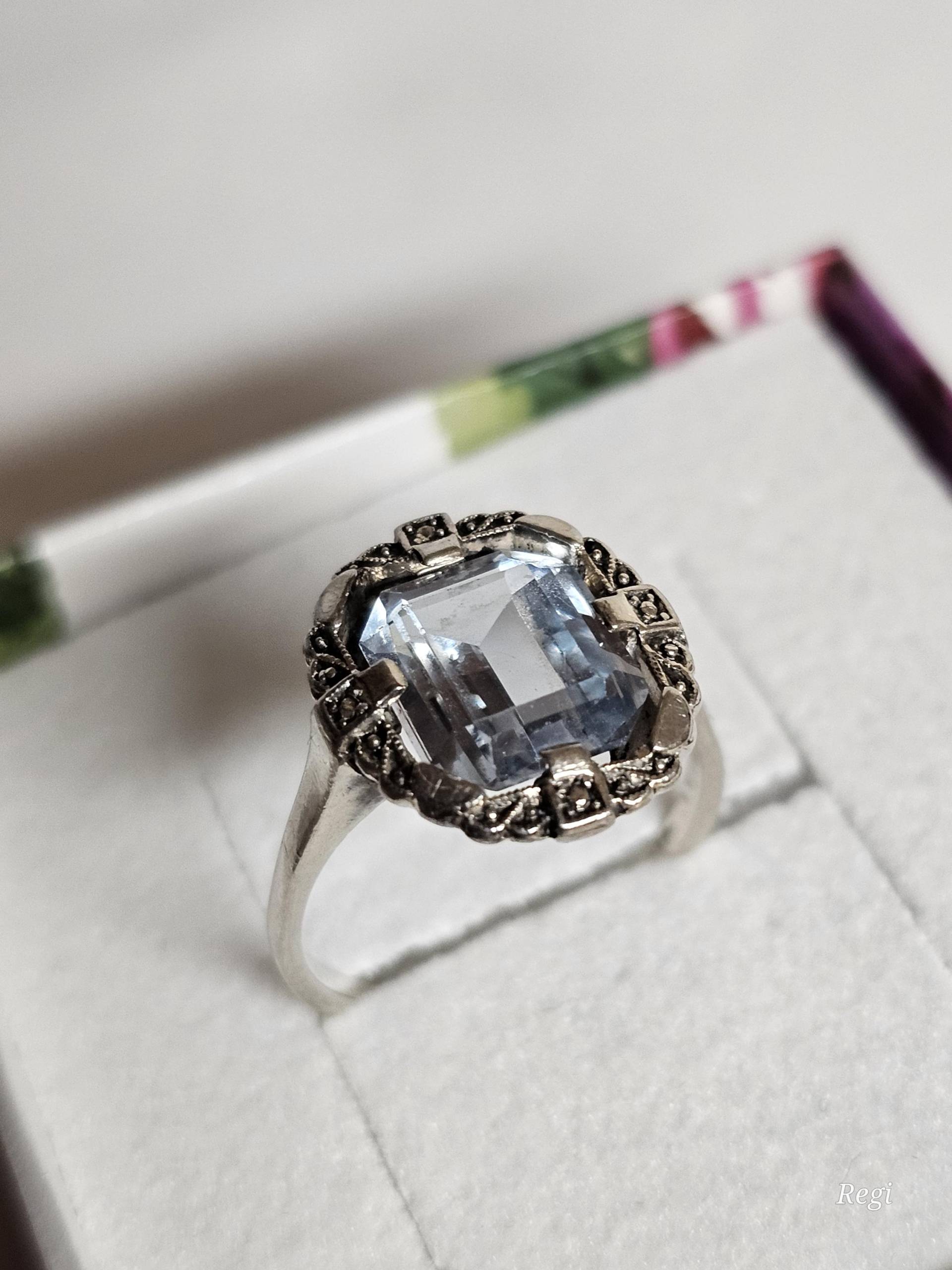 16, 2 Mm Jugendstil Ring Silber 935 Topas Blautopas & Markasiten Antik Selten Design Shabby Vintage Elegant Sr1582 von SchmuckAtelierRegina