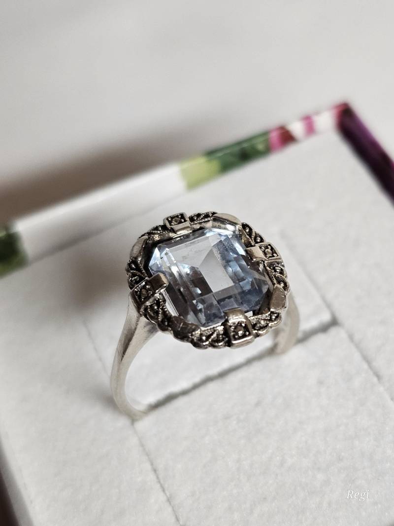 16, 2 Mm Jugendstil Ring Silber 935 Topas Blautopas & Markasiten Antik Selten Design Shabby Vintage Elegant Sr1582 von SchmuckAtelierRegina