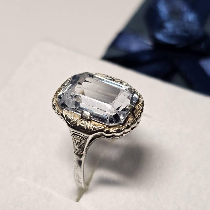 16, 5 Mm Art Deco Ring Silber 800 Kristall Blau Hellblau Edel Mit Patina Shabby Vintage Elegant Sr1513 von SchmuckAtelierRegina