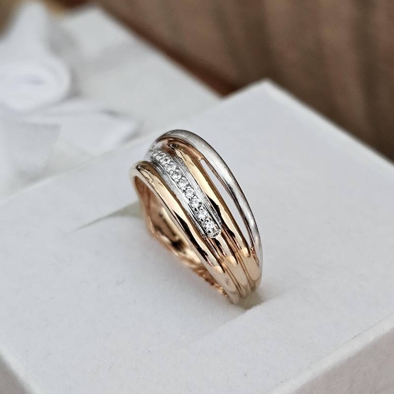 16, 6 Mm Silberring Ring Silber 925 Teilvergoldet Kristallsteinchen Klar Edel Vintage Design Sr1146 von SchmuckAtelierRegina