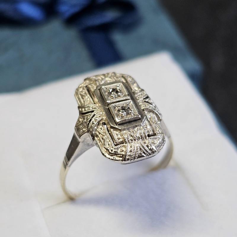 17, 1 Mm Art Deco Ring Gold 333 Teilplatiniert Diamanten Shabby Vintage Eleganz Gr428 von SchmuckAtelierRegina