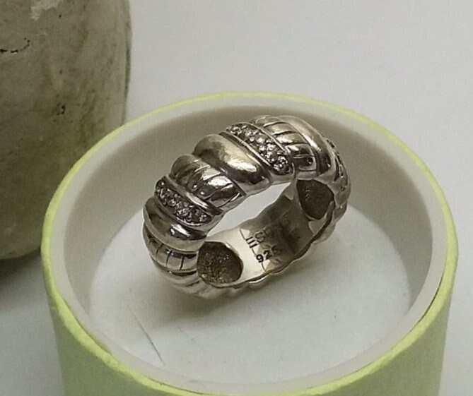 17, 1 Mm Design Silberring Ring Silber 925 Kristalle Klar 80Er Jahre Vintage Eleganz Sr977 von SchmuckAtelierRegina