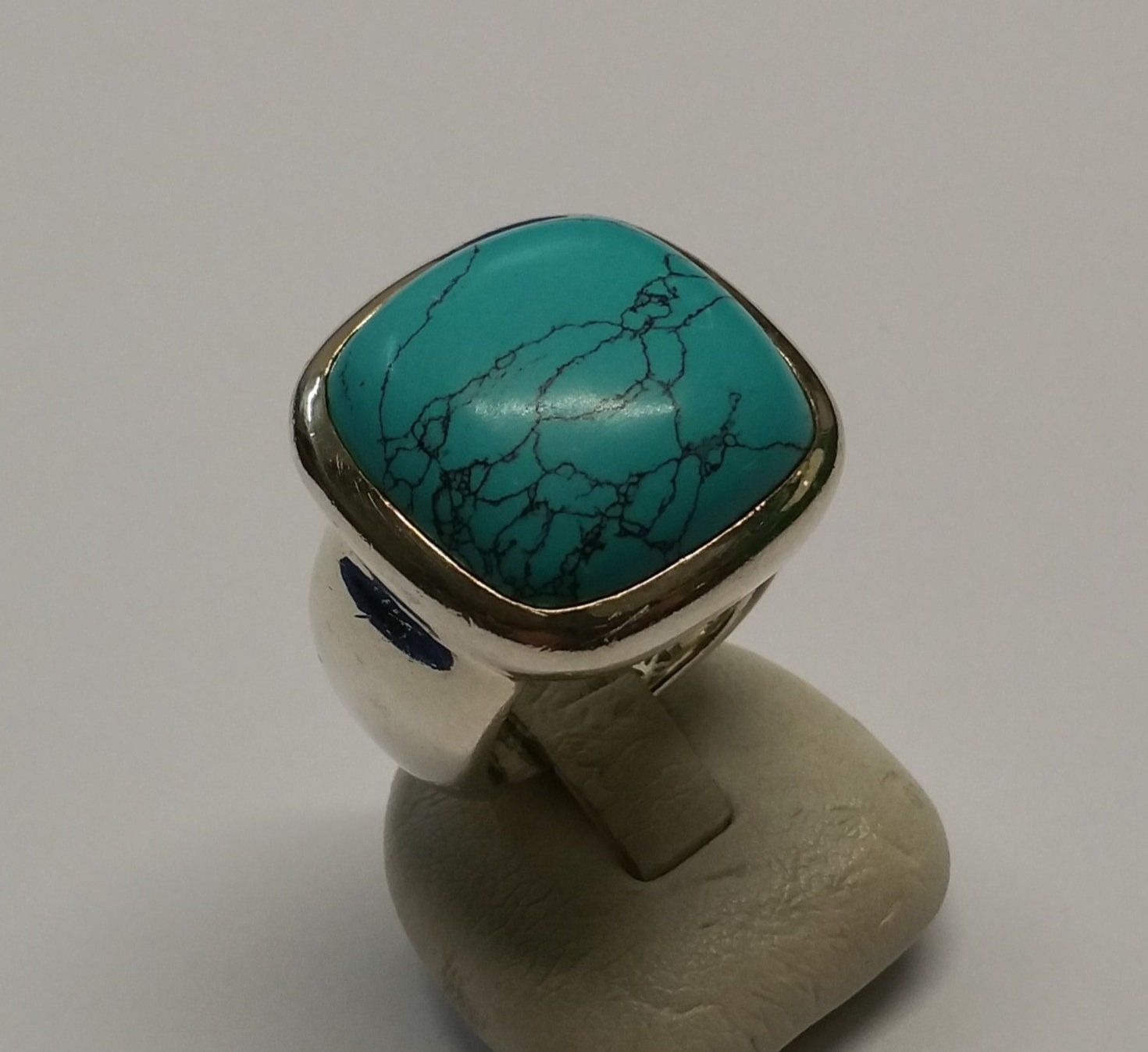 17, 2 Mm Ring Silber Massiv Türkis Groß Rar Vintage Elegant Sr824 von SchmuckAtelierRegina