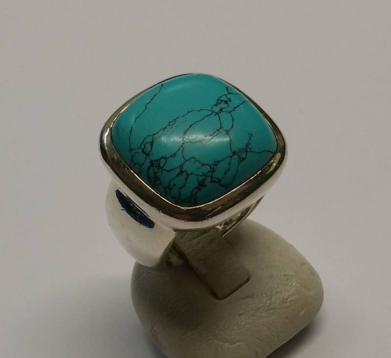 17, 2 Mm Ring Silber Massiv Türkis Groß Rar Vintage Elegant Sr824 von SchmuckAtelierRegina